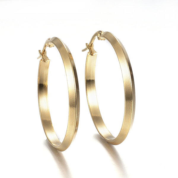 

PandaHall 304 Stainless Steel Hoop Earrings, Hypoallergenic Earrings, Golden, 34.5x33x3mm, Pin: 1x0.8mm 304 Stainless Steel Ring