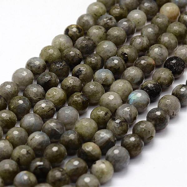 PandaHall Faceted Natural Labradorite Beads Strands, Round, 10mm, Hole: 1.5mm, about 37pcs/strand, 14.8 inch Labradorite Round Green