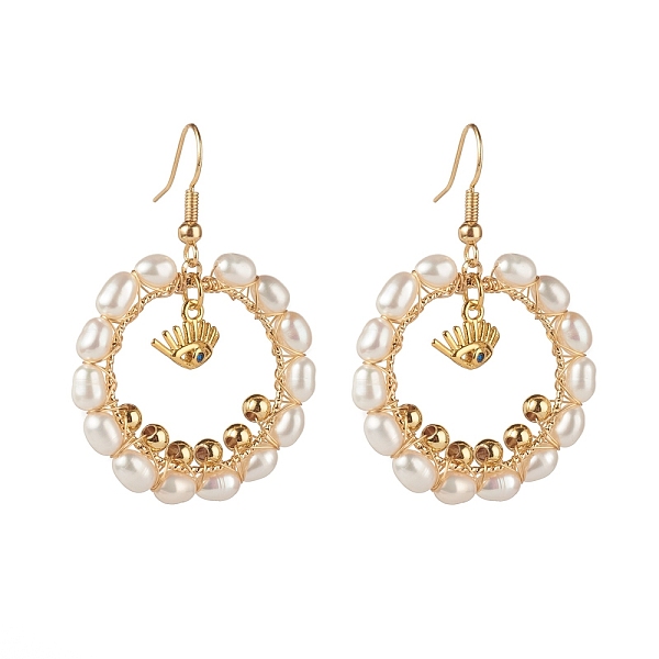 

PandaHall Pearl Beads Brass Dangle Earrings, Oval with Evil Eye, White, 47mm, Pin: 0.7mm Pearl Evil Eye White