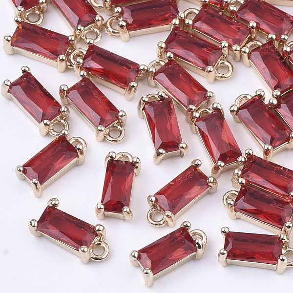 

PandaHall Transparent Glass Charms, with Brass Findings, Faceted, Rectangle, Light Gold, Red, 8.5x4x3mm, Hole: 1mm Brass+Glass Rectangle Red