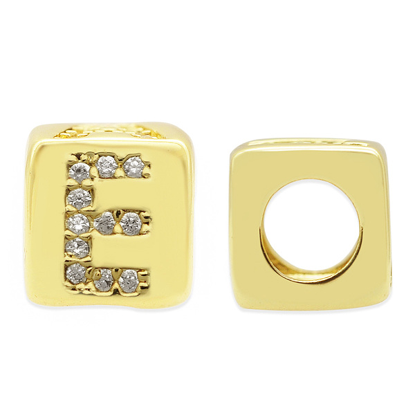 

PandaHall Brass Micro Pave Clear Cubic Zirconia European Beads, Cube with Letter, Letter.E, 8.5x8.5x8.5mm, Hole: 5mm, 3pcs/bag Brass Letter...