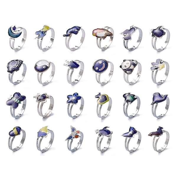 

PandaHall Adjustable Iron Changing Mood Rings, with Brass Findings, Cartoon, Mixed Size, Platinum, Black, 16~20mm Inner Diameter, 100pcs/box...