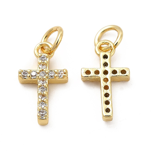 

PandaHall Brass Micro Pave Cubic Zirconia Charms, with Jump Ring, Religion Cross Charm, Golden, 13.5x7.5x2.5mm, Hole: 3.3mm Brass+Cubic..., Clear