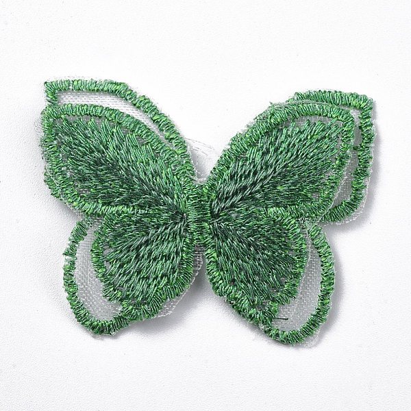 PandaHall Lace Embroidery Costume Accessories, Applique Patch, Sewing Craft Decoration, Butterfly, Green, 35x44x2mm Cloth Butterfly Green