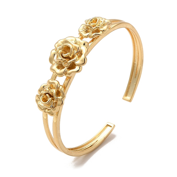 

PandaHall Rack Plating Flower Brass Cuff Bangles for Women, Long-Lasting Plated, Cadmium Free & Lead Free, Real 18K Gold Plated, Inner...