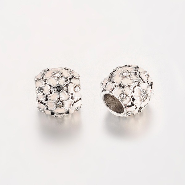 

PandaHall Antique Silver Plated Alloy Enamel European Beads, with Rhinestones, Large Hole Barrel Beads, White, 10.5x9.5mm, Hole: 5mm Alloy...