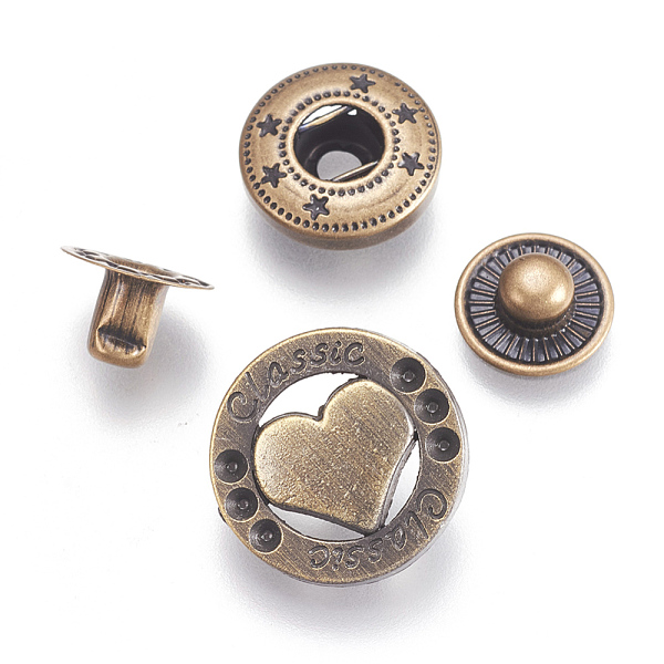 

PandaHall Alloy Snap Button, Cotton-padded Clothes Coat Down Jacket Buckle, Antique Bronze, 10~17x4~7mm, 4pcs/set Alloy
