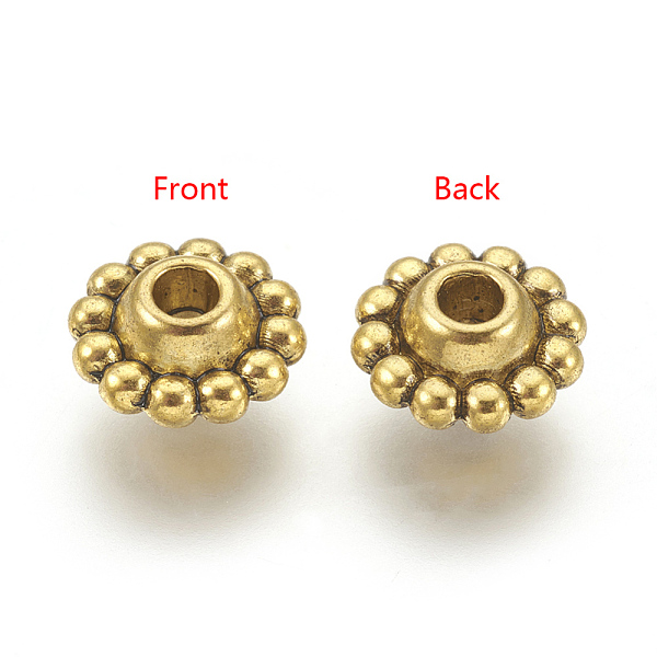

PandaHall Tibetan Style Alloy Spacer Beads, Lead Free & Cadmium Free, Flower, Antique Golden Color, Size: about 9mm in diameter, 5mm thick...