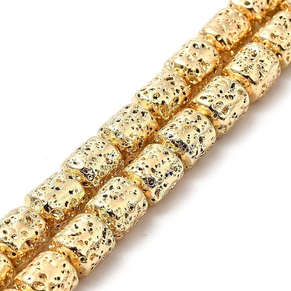 

PandaHall Electroplated Natural Lava Rock Beads Strands, Column, Light Gold Plated, 8x6.5mm, Hole: 1mm, about 50~51pcs/strand, 15.35~15.59...