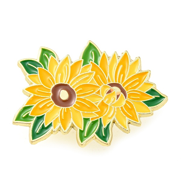 PandaHall Flower Theme Enamel Pins, Golden Zinc Alloy Brooches for Backpack Clothes Women, Yellow, 22x30x1mm Alloy+Enamel Flower Yellow