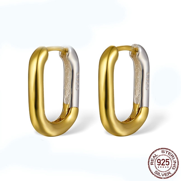 

PandaHall Two Tone 925 Sterling Silver Hoop Earrings for Women, Oval, Mixed Color, 15x10x2mm Sterling Silver