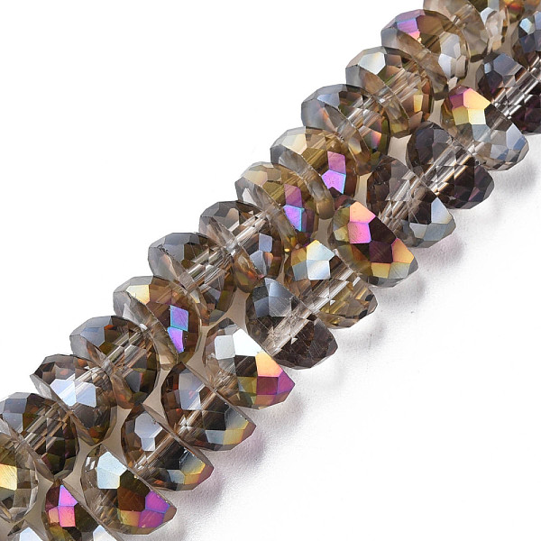 

PandaHall Electroplate Transparent Glass Beads Strands, Half Plated, Faceted, Half Round, Gray, 9x5mm, Hole: 1.6mm, about 75pcs/strand...