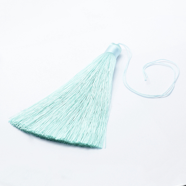

PandaHall Nylon Tassel Big Pendants, Ice Silk Tassel, Sky Blue, 123x12mm Nylon Blue