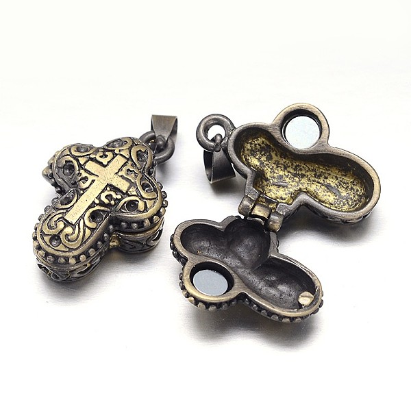 

PandaHall Carved Cross Rack Plating Brass Prayer Box Pendants, Wish Box, with Magnetic Material, Nickel Free, Mixed Color, 27x18x10mm, Hole...