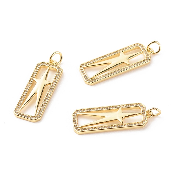 

PandaHall Brass Micro Pave Clear Cubic Zirconia Pendants, Cadmium Free & Lead Free, Rectangle with Star, Real 18K Gold Plated, 31x10x2mm...