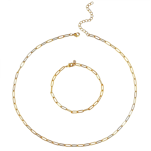 

PandaHall Brass Paperclip Chains Necklaces & Bracelets Sets, with Brass Lobster Claw Clasps and Iron Chain Extender, Golden, 18.7 inch...