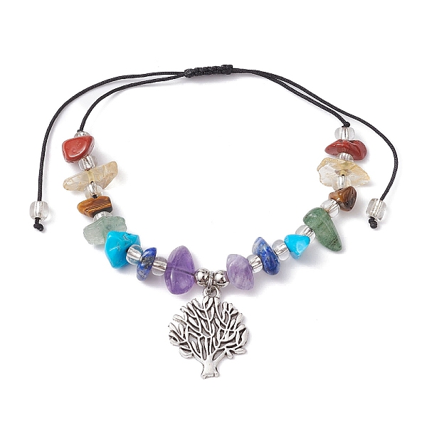 

PandaHall Chakra Natural & Synthetic Gemstone Braided Bead Bracelets, Adjustable Tree of Life Alloy Charm Bracelets for Women, Inner...