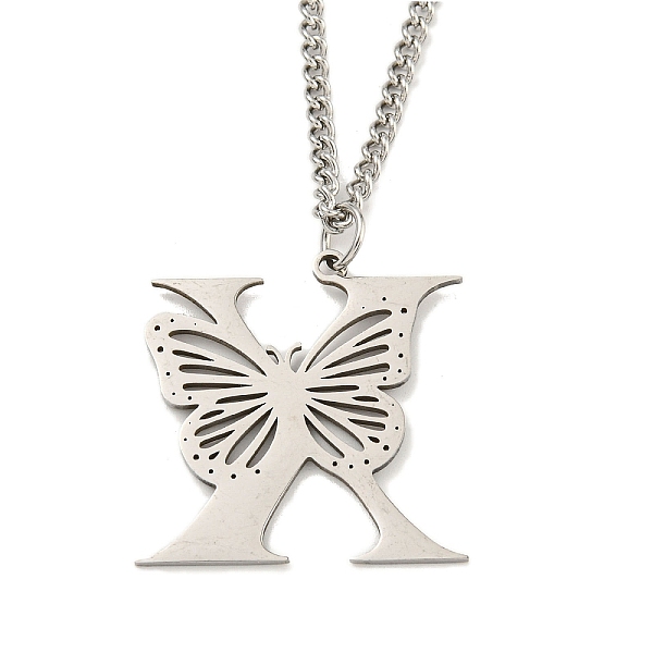 

PandaHall 201 Stainless Steel Necklaces, Letter X, 23.74 inch(60.3cm) p: 32x31.5x1.3mm 202 Stainless Steel Letter X