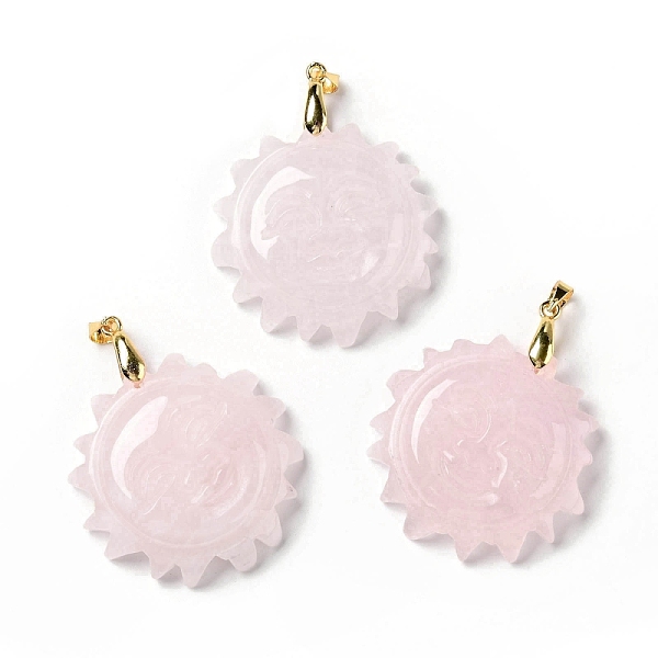 

PandaHall Natural Rose Quartz Pendants, with Golden Tone Brass Findings, Lead Free & Cadmium Free, Sun with Smiling Face, 42x34~35x10.5mm...
