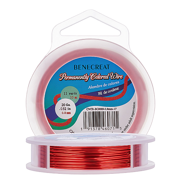 

PandaHall BENECREAT Round Copper Wire for Jewelry Making, Crimson, 20 Gauge, 0.8mm, about 10m/roll Copper Round Pink