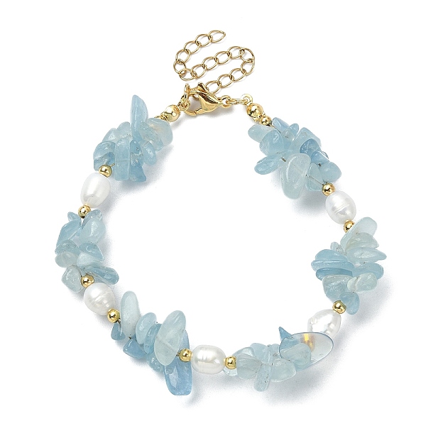 

PandaHall Natural Aquamarine Chips & Pearl Beaded Bracelet, with 304 Stainless Steel Clasps, 7-1/4 inch(18.3cm) Aquamarine