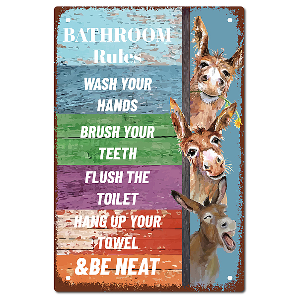 PandaHall CREATCABIN Donkey Bathroom Sign Wall Decor Rustic Wash Your Paws Vintage Retro Metal Tin Sign Wall Art Waterproof Plaques Poster...