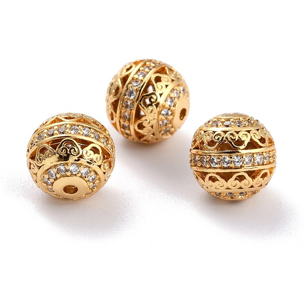 Brass Micro Pave Clear Cubic Zirconia Beads