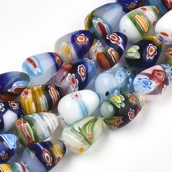 

PandaHall Handmade Millefiori Glass Beads Strands, White Porcelain, teardrop, Colorful, about 14mm long, 10mm wide, hole: 1.5mm...