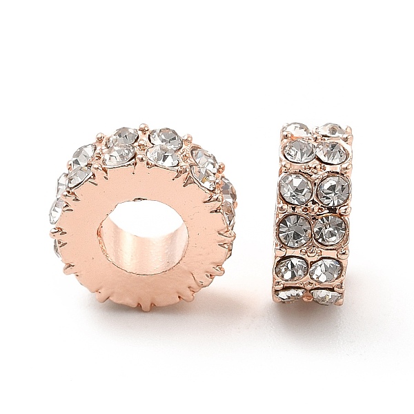

PandaHall Rack Plating Alloy Rhinestone European Beads, Large Hole Beads, Flat Round, Rose Gold, 11x4.5mm, Hole: 5mm Alloy+Rhinestone Flat..., Clear