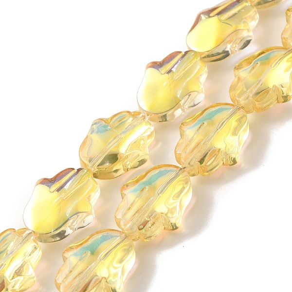 

PandaHall Transparent Electroplate Glass Beads Strands, Half Rainbow Plated, Hamsa Hand, Yellow, 17.8x13.5x7.5mm, Hole: 1.3mm, about...
