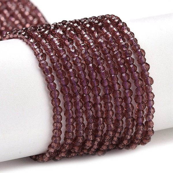 

PandaHall Transparent Glass Beads Strands, Faceted Round, Old Rose, 2x2mm, Hole: 0.6mm, about 184pcs/strand, 14.49''(36.8cm) Glass Round