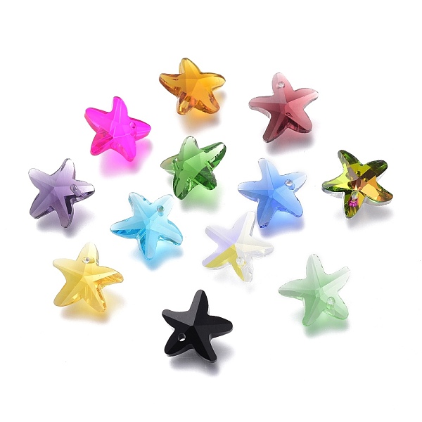 

PandaHall Faceted Glass Charms, Starfish, Mixed Color, 14x15x7mm, Hole: 1.4mm Glass Starfish Multicolor