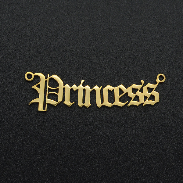 

PandaHall 201 Stainless Steel Links, Old English, Princess, Laser Cut, Golden, 10x36x1mm, Hole: 1.2mm 201 Stainless Steel Word