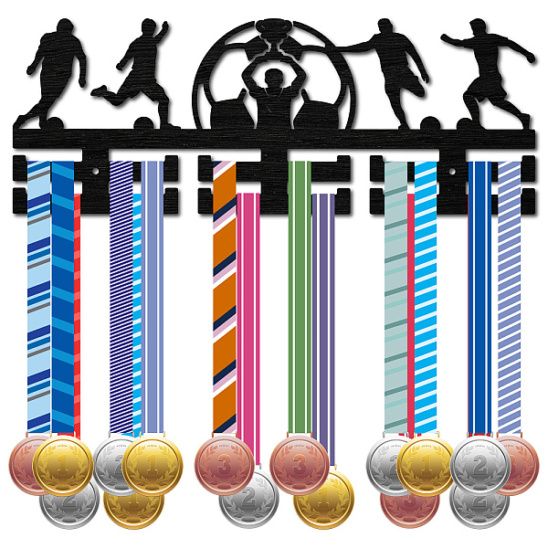 

PandaHall Fashion Wood Medal Hanger Holder, 2 Line Display Wall Rack, with Screws & Anchor Plug, Sports, 150x400mm, Hole: 5mm Wood Sports..., Black