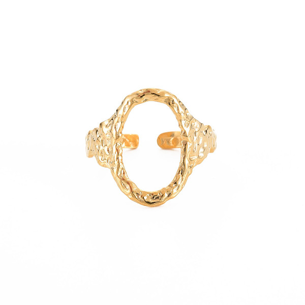 

PandaHall Ion Plating(IP) 304 Stainless Steel Open Oval Wide Cuff Ring for Women, Nickel Free, Real 18K Gold Plated, US Size 7 1/4(17.5mm)...