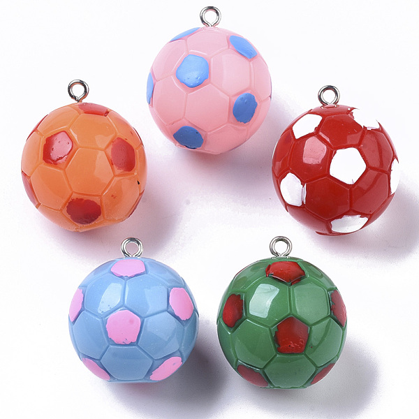 

PandaHall Resin Pendants, Sports Charms, with Platinum Tone Iron Loop, Football, Mixed Color, 31~32.5x28.5mm, Hole: 2.2mm Iron+Resin Sports..., Multicolor