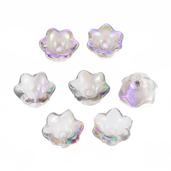 

PandaHall Electroplate Transparent Glass Bead Caps, 6-Petal, Half Plated, Flower, Violet, 11.5x10.5x8.5mm, Hole: 1mm Glass Purple