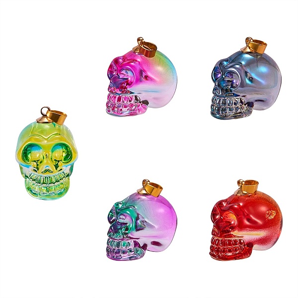 

PandaHall 5Pcs 5 Color Electroplate K9 Glass Pendants, with Golden Plated Brass Bails, Skull, Halloween, Mixed Color, 25x26~27x19mm, Hole..., Multicolor