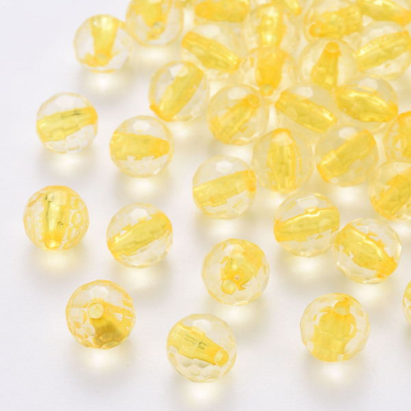 

PandaHall Transparent Acrylic Beads, Round, Faceted, Gold, 12x11.5mm, Hole: 1.8mm, about 550pcs/500g Acrylic Round Gold