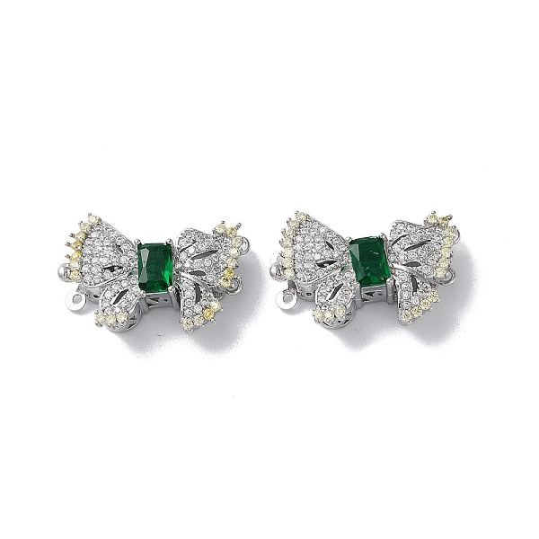 

PandaHall Brass Micro Pave Clear Cubic Zirconia Box Clasps, with Glass, 4-Hole, Bowknot, Real Platinum Plated, 14x21.5x7mm, Hole: 1mm..., Green