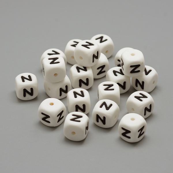 

PandaHall Food Grade Eco-Friendly Silicone Beads, Chewing Beads For Teethers, DIY Nursing Necklaces Making, Letter Style, Cube, White...