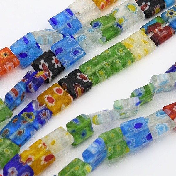 

PandaHall Handmade Millefiori Glass Beads Strands, Square, Mixed Color, 8mm wide, 8mm long, hole: 1mm, 50pcs/strand, 16 inch Millefiori..., Multicolor