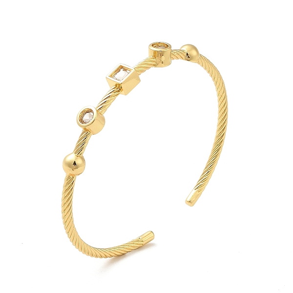 

PandaHall Clear Cubic Zirconia Geometry Open Cuff Bangle, Rack Plating Brass Jewelry for Women, Lead Free & Cadium Free, Real 18K Gold...