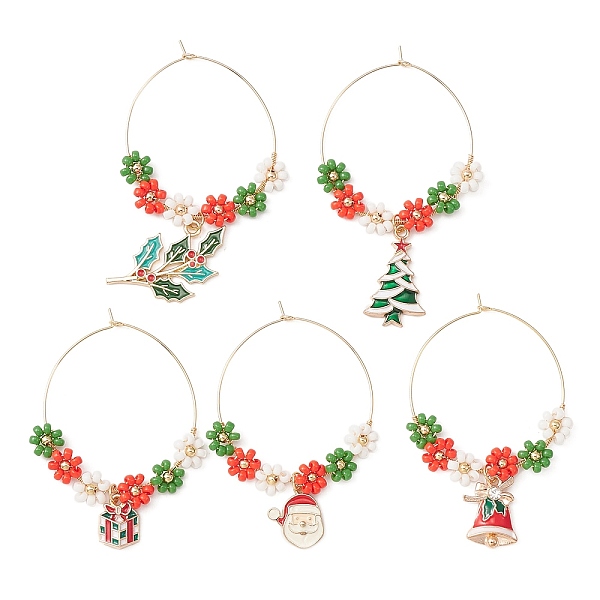 

PandaHall Christmas Theme Alloy Enamel Wine Glass Charms, with 316 Surgical Stainless Steel Hoop Earring Findings and Glass Seed Bead, Mixed...