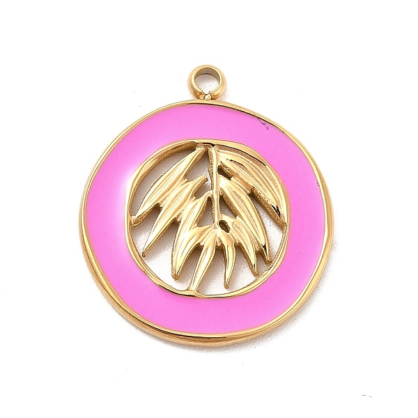 

PandaHall 304 Stainless Steel Enamel Pendants, Golden, Flat Round with Leaf Charm, Old Rose, 18x16x1mm, Hole: 1.6mm Stainless Steel+Enamel...