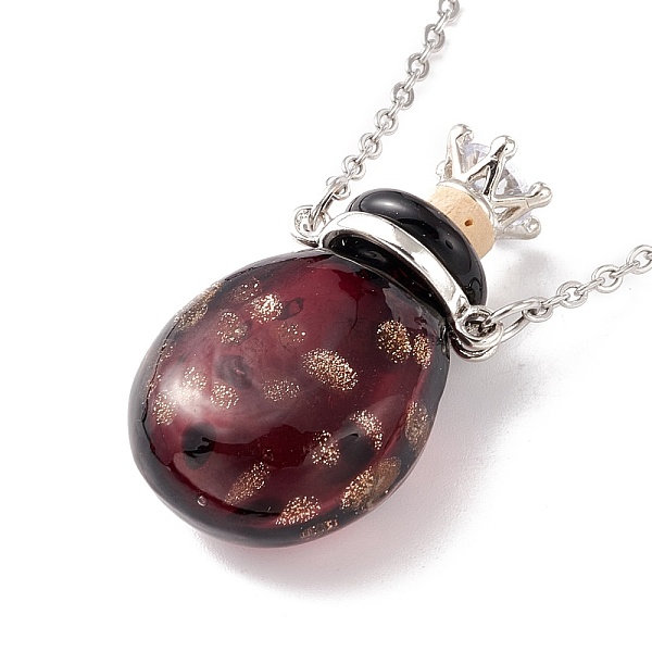 

PandaHall Glass Perfume Vial with Crown Pendant Necklace, Titanium Steel Jewelry for Women, Stainless Steel Color, Brown, 25.1 inch(63.8cm)...