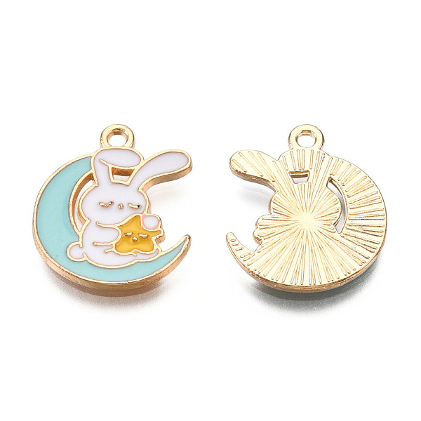 

PandaHall Alloy Enamel Pendants, Cadmium Free & Nickel Free & Lead Free, Light Gold, Moon with Rabbit, Turquoise, 18x15x1.5mm, Hole: 1.4mm..., Green