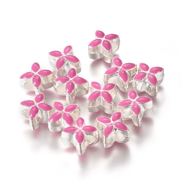 

PandaHall Alloy Enamel European Beads, Large Hole Beads, Flower, Silver Color Plated, Deep Pink, 10x10x8mm, Hole: 5mm Alloy+Enamel Flower...