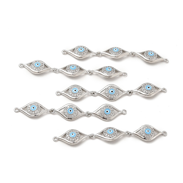 

PandaHall Brass Micro Pave Clear Cubic Zirconia Connector Charms, with Enamel, 3 Evil Eye Links, Platinum, Light Sky Blue, 63x10x3.8mm, Hole...