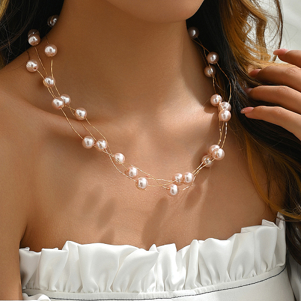 Elegant Brass  Round Glass MultiLayered Design GoldPlated Ladies Necklaces